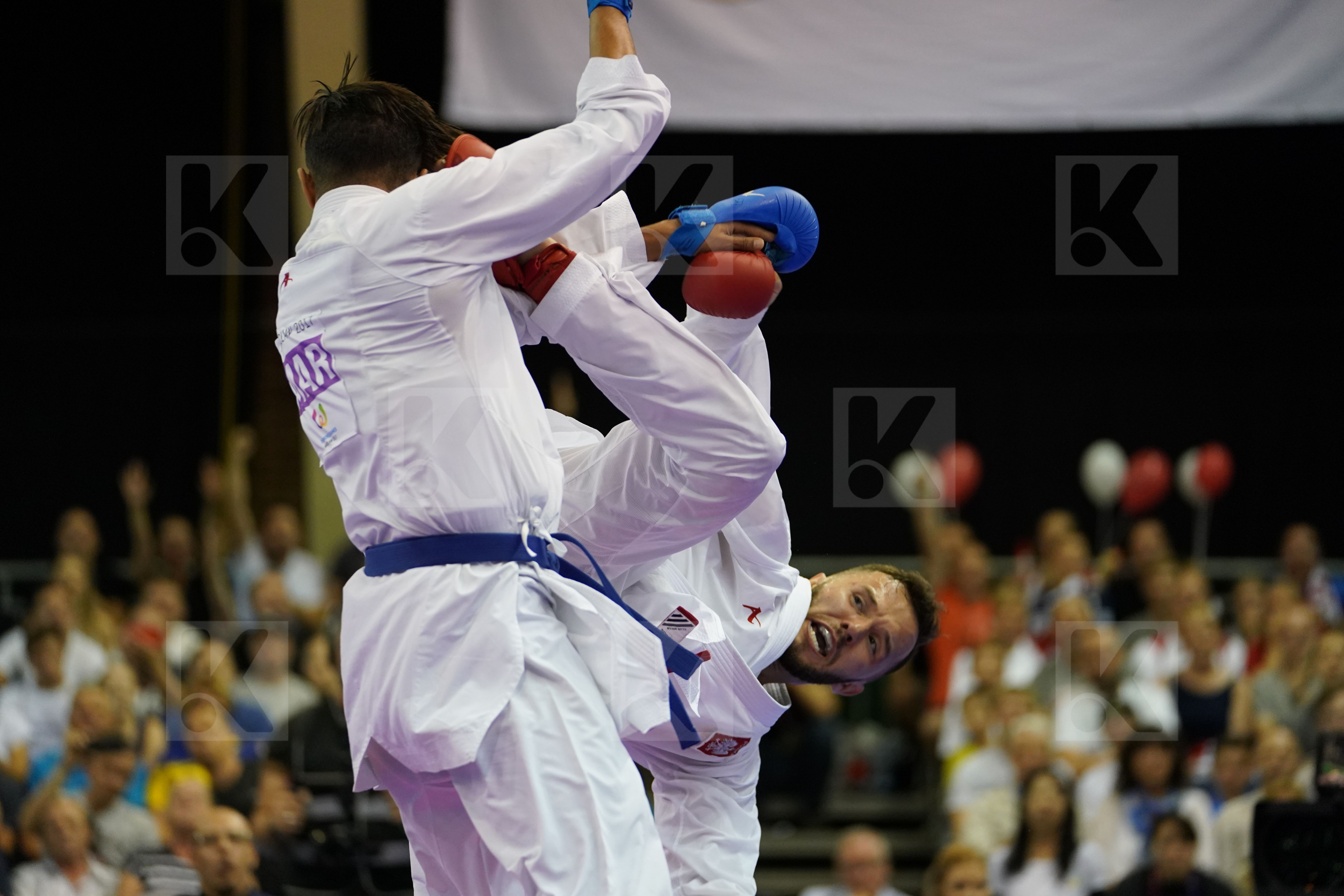Babos Michal bronze match Male Kumite +84kg Morrocco Ouchen Achraf Poland